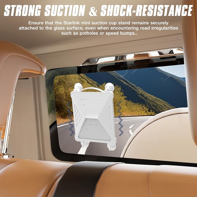 ACOVE Suction Car Cup Mount for Starlink-Mini,2-in-1 Satellite Dish Mounts Protective Silicone Case & Strong Suction Cup Stable Satellite Signal with Hook & Handle for Car Window/RVs/Road Trips,White