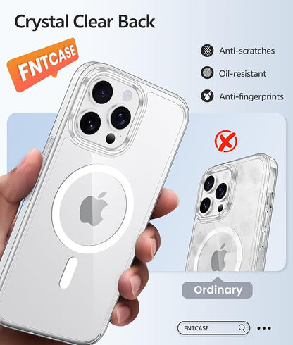 FNTCASE for iPhone 14 Pro Max Case, Fit for Magsafe, Glass Screen Protector | Anti Yellowing, Magnetic Phone Cases, 14FT Military Grade Drop Protection, Slim Shockproof Protective Cover, Clear
