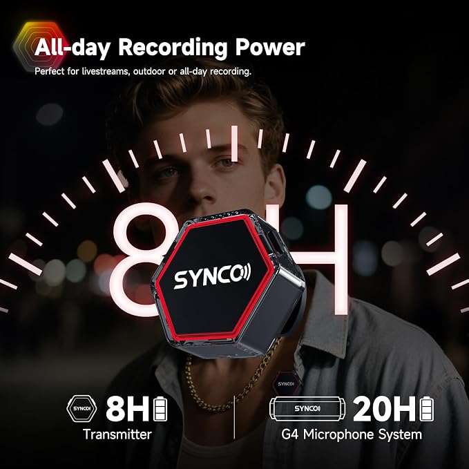 SYNCO G4 Wireless Lavalier Microphone System 2.4G with 200M Range 2.0 Noise Cancellation,Magnetic Clip Design,Portable Charging Case 8H Mini Mic for Broadcasting Vlog Stream YouTube DSLR Smartphone