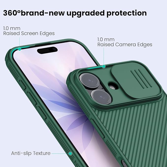 Nillkin for iPhone 17 Case with Slide Camera Cover, Thin Slim Fit, Shockproof Protective, Protector Privacy, Phone Case iPhone 17 Camera Lens Protector 6.3 inch, Green