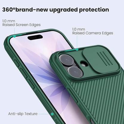 Nillkin for iPhone 17 Case with Slide Camera Cover, Thin Slim Fit, Shockproof Protective, Protector Privacy, Phone Case iPhone 17 Camera Lens Protector 6.3 inch, Green