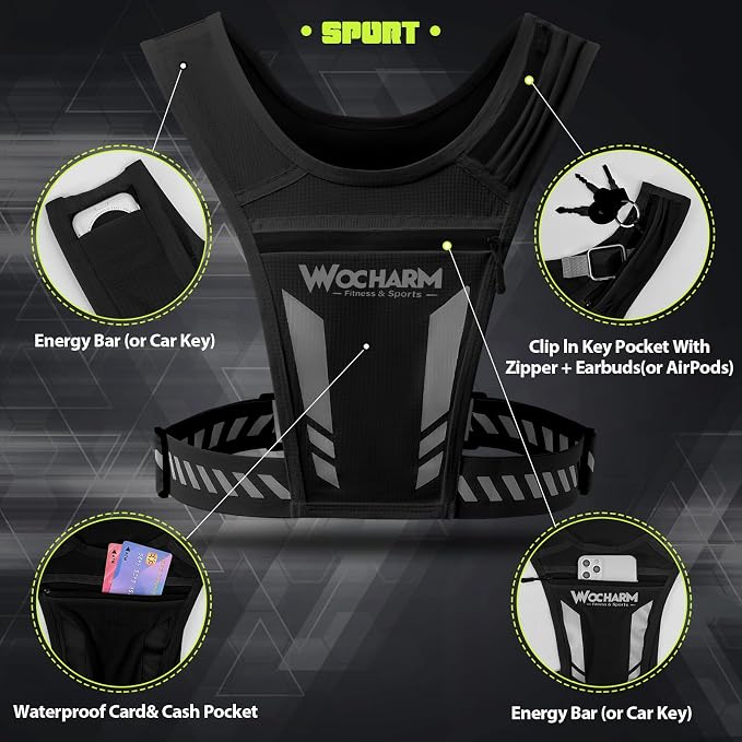 Reflective Vest Chest Phone Holder, Adjustable Hydration Training Workout Gear for Nighttime Running Biking