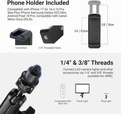 NEEWER Basics Magic Arm Desk Mount, 22" Overhead Mic Stand Boom Arm Desktop Phone Holder with 1/4" 3/8" Threads for ARRI, for DSLR Action Camera Webcam Microphone LED Light for Video Recording, UA061