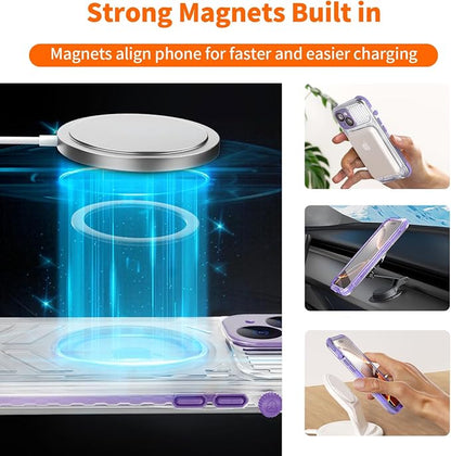 for iPhone 15 Waterproof Case Compatible with MagSafe, Translucent Slim IP68 Underwater Built-in Screen Protector, 12FT Military Grade, 360 Full Body Protective Cover 6.1 inch (Purple)