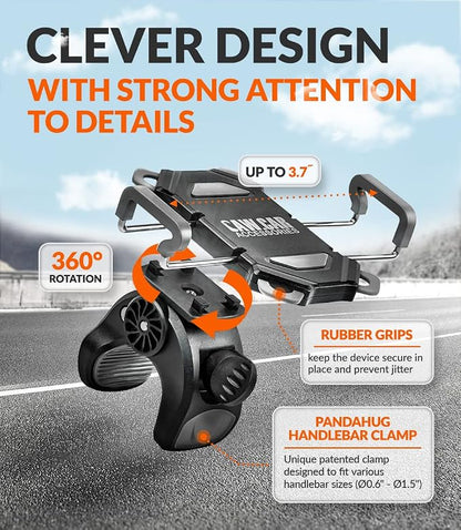 CAW.CAR Accessories Bike & Motorcycle Phone Mount - for iPhone 17 (16, Xr, SE, Plus/Max) or Any Cell Phone - Universal Handlebar Holder for ATV, Bicycle or Motorbike. +100 to Safeness & Comfort