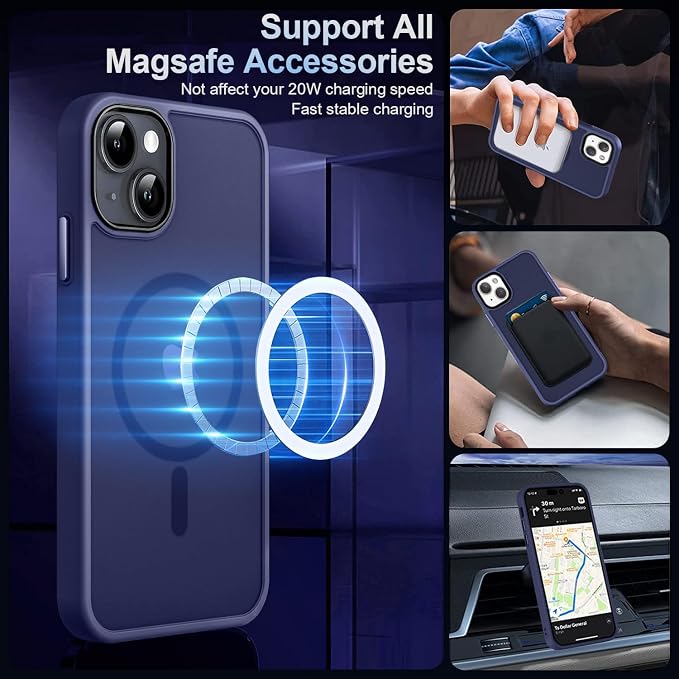MOCCA Strong Magnetic for iPhone 13 Case, [Compatible with Magsafe][Screen Protector+Camera Lens Protector] Translucent Matte Back Slim Shockproof Case for iPhone 13 Phone Case 6.1", Deep Blue
