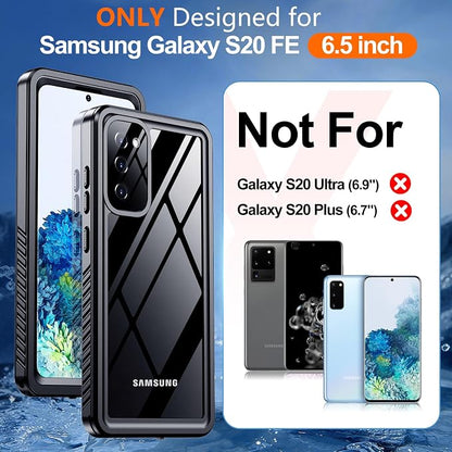 Hualele for Samsung Galaxy S20 FE Case Waterproof, Built in Lens & Screen Protector Rugged Full Body Protective Military Grade Drop Protection IP68 Underwater Cover Case for Galaxy S20 FE 5G Black