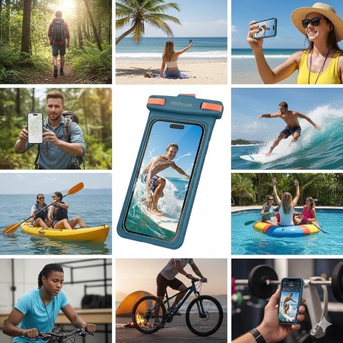 wellhouse 3D Waterproof Phone Pouch with Lanyard,Premium TPU100FT Deep Waterproof Phone Case for iPhone 17 16 15 14 13 12 Pro Max XS Samsung,Snorkeling, Surfing, Kayaking,Skiing,Hot Springs