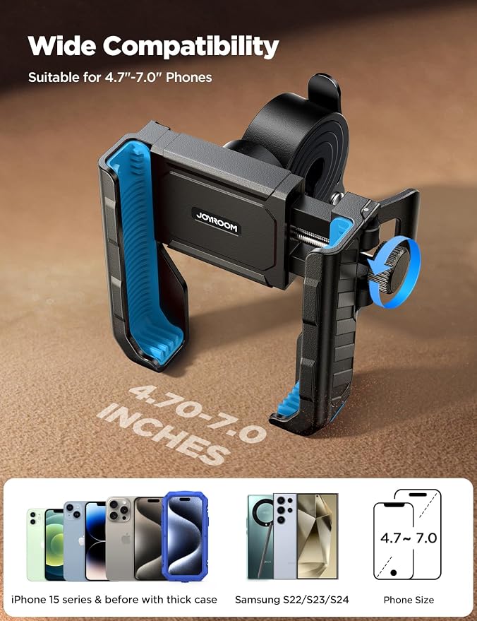 JOYROOM Motorcycle Bike Phone Holder Mount - [Not Block Camera] Bicycle Phone Holder Handlebar Cell Phone Clamp - [Silicone Wrapped] Scooter Phone Holder for iPhone Samsung 4.7''-7'' Smartphones, Blue