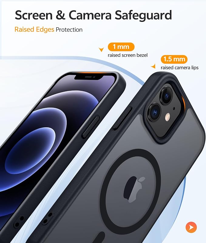 FNTCASE for iPhone 13 Mini Case: for iPhone 12 Mini Case [Compatible with Magsafe] Translucent Matte Magnetic Phone Cover - Military Grade Drop Protection Shockproof Protective Cases - Black