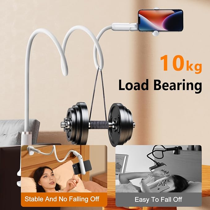 Gooseneck Phone Holder for Bed, Flexible Long Arm Cell Phone Stand with Clamp Mount, 900°Rotation Overhead Phone Mount for Bedside,Headboard,Desk, Universal for 4-7" Phone (35.43 Inches Length)