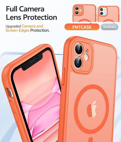 FNTCASE for iPhone 11 Case: [Compatible with Magsafe] Translucent Matte Magnetic Cases [Full Camera Protection] Military Grade Shockproof Protective Phone Cover - Orange