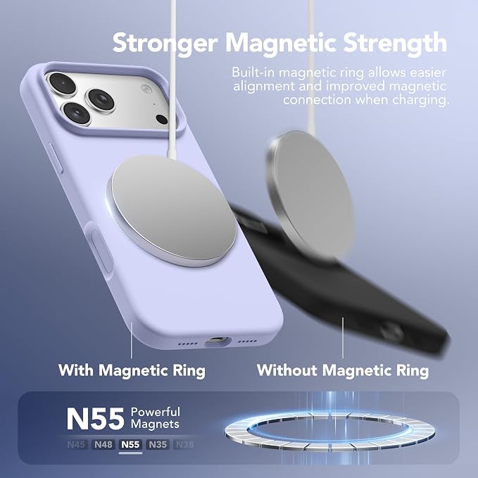 GONEZ Magnetic for iPhone 17 Pro Case, Compatible with MagSafe, [Screen Protector + Camera Lens Protector], Liquid Silicone Anti-Scratch Shockproof Protective Phone Case 6.3 inch, Lilac