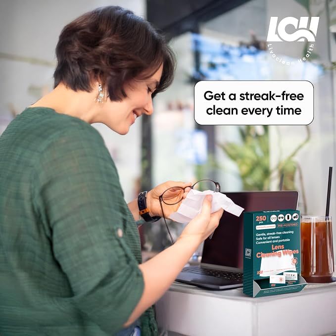 250 CT Lens Wipes for Eyeglasses - Pre-Moistened, Individually Wrapped Eye Glasses Cleaner Wipes - Streak-Free & Scratch-Free Glasses Wipes for Sunglasses, Camera Lenses & Phone Screen Wipes