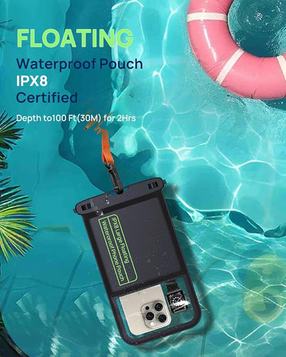 Lanhiem 10.5" Large Floating IP68 Waterproof Phone Pouch, Universal IPX8 Dry Bag 1 Pack with Lanyard for iPhone 17 16 15 Pro Max, Samsung Galaxy S25 Ultra S24 S23, S25 FE, Pixel 10 9 8 Pro XL, Black