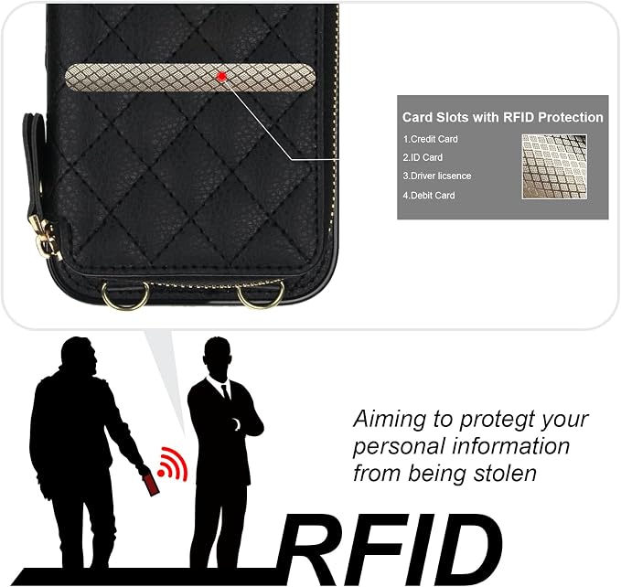 Bocasal Crossbody Wallet Case for iPhone 17 Air, RFID Blocking PU Leather Zipper Handbag Purse Flip Cover, Kickstand Folio Case with Card Slots Holder Wrist Strap Lanyard 5G 6.5 Inch (Black)