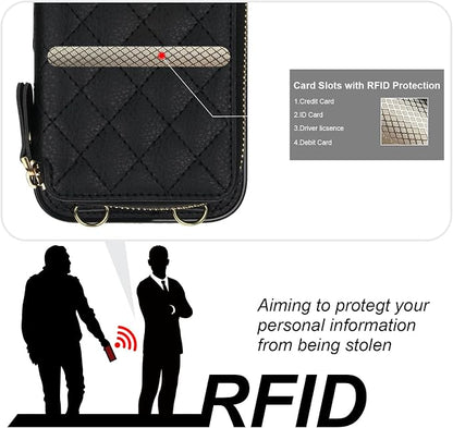 Bocasal Crossbody Wallet Case for iPhone 17 Air, RFID Blocking PU Leather Zipper Handbag Purse Flip Cover, Kickstand Folio Case with Card Slots Holder Wrist Strap Lanyard 5G 6.5 Inch (Black)