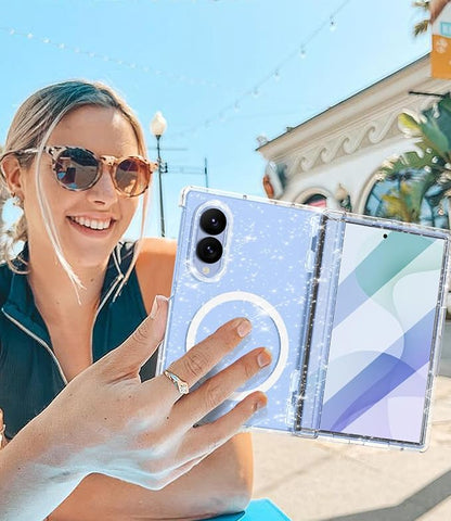 Btscase for Samsung Galaxy Z Fold 8 Case,Built in Front Screen Protector,[Compatible with MagSafe] Marble Hard PC Slim Shockproof Full Body Drop Protective Case for Z Fold 8, Clear Glitter