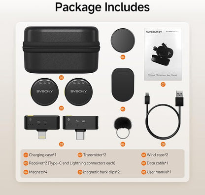 SVBONY Lavalier Microphone for iPhone, Mini Mic with Dual Receivers for Multi Shooting,Triple Intelligent Noise Reduction, Lav Mic 48kHz/16bit Recording Video, Interview, Streaming for iPhone/Android