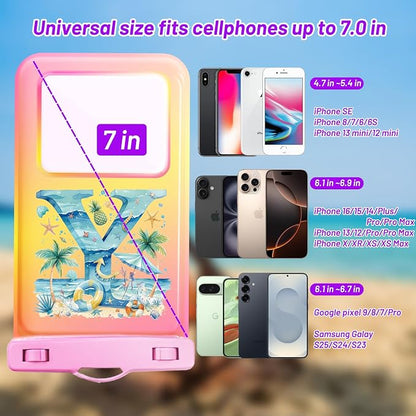 Personalized Initial Waterproof Phone Pouch Case - IPX8 Cellphone Dry Bag with Lanyard for iPhone 16/15/14/13/12 Pro Max (6.1–6.9"), Beach & Cruise Ship Essentials with Monogrammed Design (Pink, Y)