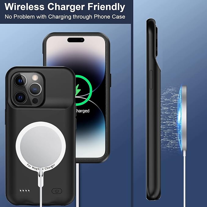 Battery Case for iPhone 14 Pro Max, [12000mAh] Enhanced Portable Protective Qi Wireless Charger Case Battery Pack with CarPlay Wireless Charging Case Compatible for iPhone 14 Pro Max (6.7 inch)-Black