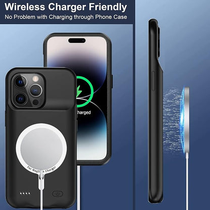 Battery Case for iPhone 14 Pro Max, [12000mAh] Enhanced Portable Protective Qi Wireless Charger Case Battery Pack with CarPlay Wireless Charging Case Compatible for iPhone 14 Pro Max (6.7 inch)-Black