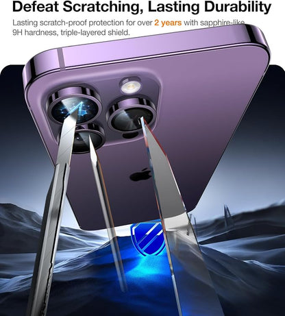 UltraGlass UNBREAK TOP 9H+ Glass for iPhone 14 Pro Max/14 Pro Lens Protector [Military Grade Shatterproof & Longest Durable] Camera Lens Protector 14 Pro/ 14 Pro Max Tempered Glass, Deep Purple