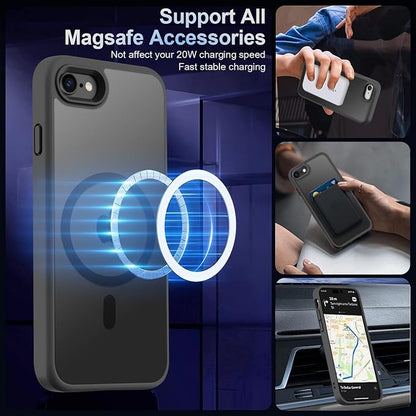 MOCCA Strong Magnetic for iPhone SE Case 2022/iPhone SE 2020 Case/iPhone 7 Case/iPhone 8 Case [Compatible with Magsafe] Slim Thin Translucent Matte Protective Cover Phone Case 4.7'', Black