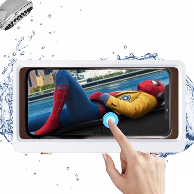 Shower Phone Case Holder Waterproof Upgraded Holder Wall Mount Bathroom TV Shower Gadget Shower Accessory Phone Mount iPhone Shower TV (White)