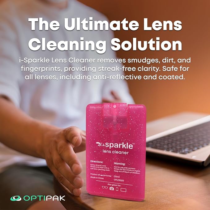Sparkle Anti-Reflective Safe Square Lens Cleaner Spray Kit – 4 (20ml) Glasses Cleaner Spray with Microfiber Cloths & Travel Pouch for Eyeglasses, Lenses & Camera Cleaning Kit (9 Piece Set)
