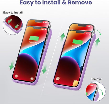 Battery Case for iPhone 14/13/13 Pro (6.1 Inch),Upgraded 7500mAh Ultra-Slim Portable Charging Case Rechargeable Protective Extended Battery Pack for iPhone 14/13/13 Pro Charger Cover-Purple