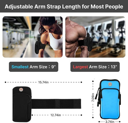 Running Armband, Adjustable Sports Band for Jogging, iPhone Workout Armband, Cell Pouch for Exercise Men Women (Blue)