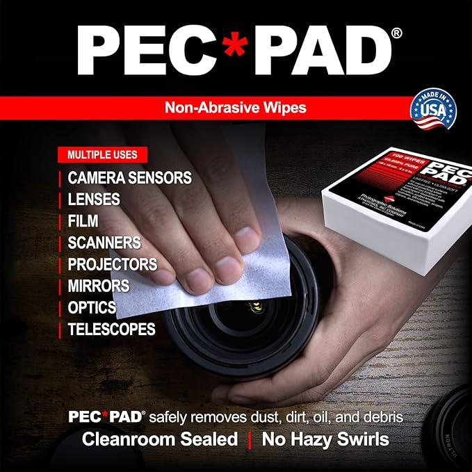 PEC-PAD Lint Free Wipes and Eclipse Optic Cleaning Solution - Non-Abrasive 4" x 4" Lens Wipes for Phone, Camera, Computer, and All Sensitive Glass - Cleaning Kit - (59ml) 2oz