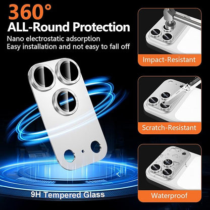 for iPhone 17 Pro Max Camera Lens Protector, [Military Grade Shatterproof] [Strong Adsorption] [Case Friendly] Full Coverage Metal Aluminum Alloy 9H Tempered Glass Camera Screen Cover, Slivery
