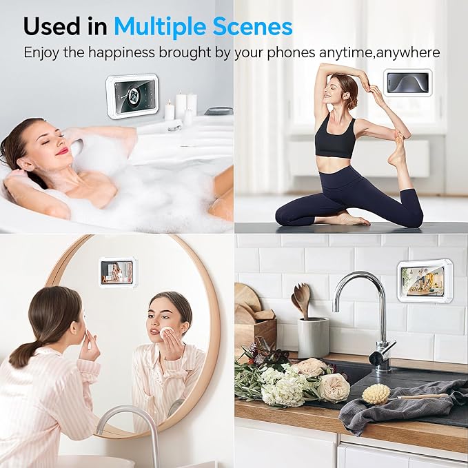 Shower Phone Holder Waterproof【480° Rotatable】 Bathroom Cell Phone Holder, Adjustable Shower Phone Case Holder Mount Stand for Bathroom Wall Phone Mount Stand Waterproof for 4~6.8" Phones-Snow White
