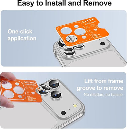 QHOHQ 2 Set Camera Lens Protector for iPhone 17 Pro Max/17 Pro/16 Pro Max/16 Pro/15 Pro Max/15 Pro, Individual Anti Shatter Lens Protector,[15FT Military Grade Protection],1-Second Auto-Install- Silver