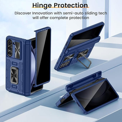 VEGO for Fold 5 Case with Privacy Screen Protector & Hinge Protection | Slide Camera Cover,Built-in Magnetic Ring Stand, Full-Body Shockproof Protective Case for Samsung Galaxy Z Fold 5 2023