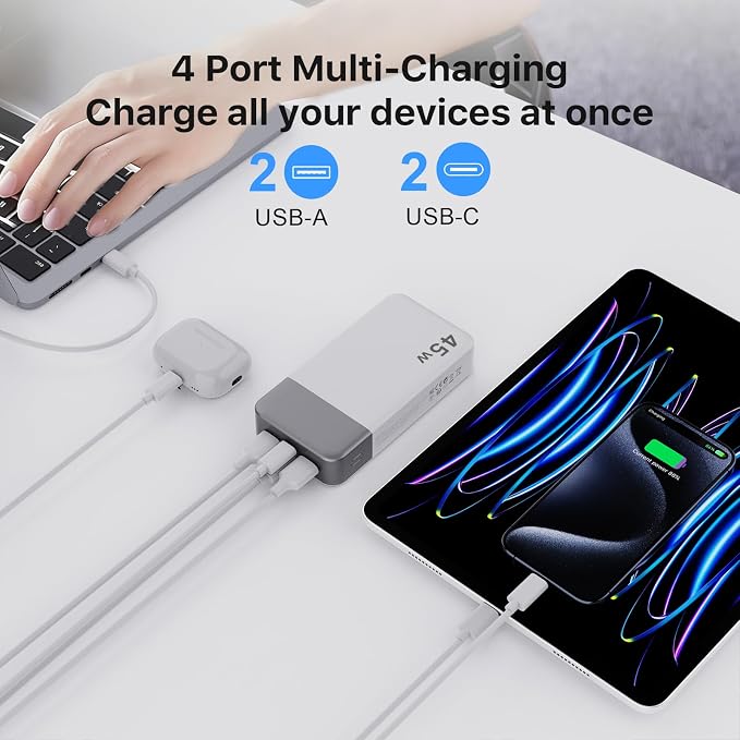 NOBIS 45W 20000mAh Portable Charger Power Bank Fast Charging | Battery Pack with 2 USB-C (in/Out) & 2 USB-A, Digital Display & Small Current Mode, Battery Bank for Phone 17 S25 Tablet