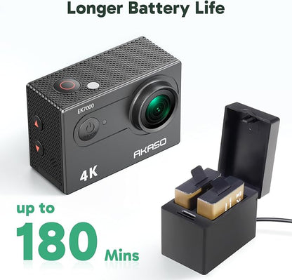 AKASO EK7000 4K30FPS 20MP WiFi Action Camera with EIS Ultra HD 131FT Waterproof Underwater Camera Remote Control 4X Zoom Support External Microphone Black