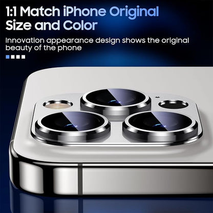 Uyiton Compatible with iPhone 15 Pro/iPhone 15 Pro Max Camera Lens Protector, [Not Easy to Break][Strong Adsorption][Case-Friendly] Metal Tempered Glass Rear Camera Screen Cover - Silver White