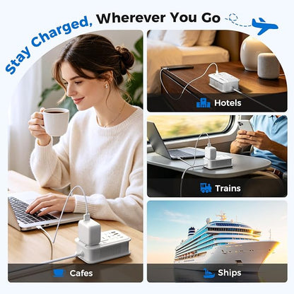DOACE 350W Travel Voltage Converter 220V to 110V, Step Down Converter with Wrap-Around Extension Cord, 4 USB Ports, Universal Plug Adapters for CPAP, Phone, Shaver, Toothbrush (White)