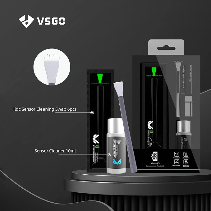 VSGO Digital Camera Cleaning Swab Sensor Cleaning Swabs with 10ml Sensor Cleaning Solution Dry CCD CMOS Clean Swab with Sensor Cleaner for Nikon Sony Canon DSLR Camera Clean (12mm (6pcs Sensor Swab))
