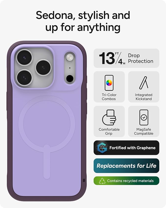 ZAGG Sedona Snap Case for iPhone 17 Pro - Purple Dusty Grape, Drop Protection (13ft/4m), Graphene-Reinforced Multi-Layer Protection, MagSafe Phone Case with Impact-Absorbing Bumpers, Slim