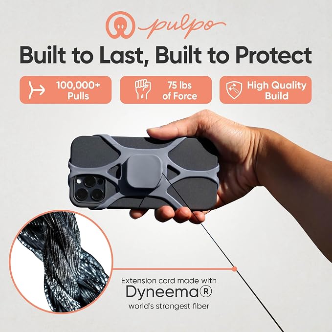 Pulpo Anti Theft Phone Leash with Retractable Dyneema Tether, Secure Phone Leash and Strap for Skiing, Kayak, Travel and Festivals, Fits Smartphones up to 6.8 Inches, Stealth Grey