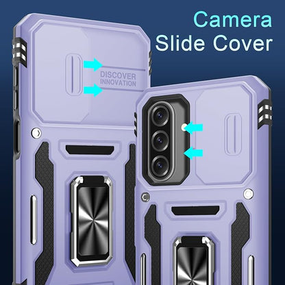 DEERLAMN Case for Samsung Galaxy A17 5G with Slide Camera Cover+Screen Protector (1 Pack), Rotated Ring Kickstand Military Grade Shockproof Protective Cover-Light Purple