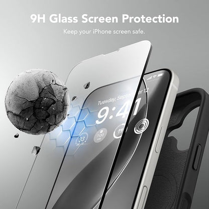 GONEZ Magnetic for iPhone 16 Case, Compatible with MagSafe, [Screen Protector + Camera Lens Protector], Liquid Silicone Shockproof Protective Phone Case for iPhone 16 6.1", Black