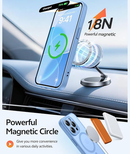 FNTCASE for iPhone 13 Pro Max Case: [Compatible with Magsafe] Translucent Matte Magnetic Phone Cover - Military Grade Drop Protection Shockproof Protective Cases - Light Blue