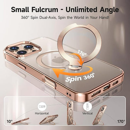 [Tri-Shield Protection] for iPhone 16 Pro Case with 360° Spin Stand Compatible with MagSafe [Magnetic CD Ring] [Screen & Camera Lens Protector] Shockproof Plating Never-Yellowing, Desert Gold-6.3"