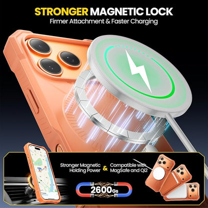 3 in1 for iPhone 17 Pro Max Case,[1 Screen Protector & 1 Camera Lens Protector ],7X Military-Grade Drop Protection ,Fits MagSafe ,Tough, Rugged & Durable for Heavy Duty iPhone 17 Pro Max Case, Orange