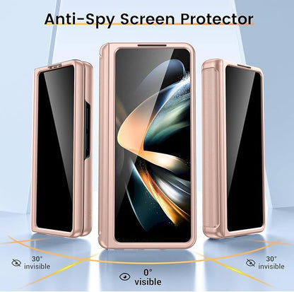 VEGO for Galaxy Z Fold 4 Case with Kickstand Built-in Screen Protector | Anti-Peeping & Anti-Scratches[Slide Lens Cover][Hinge Protection]Full Body Shockproof Phone Case for Samsung Fold 4-Rose Gold